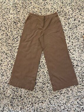 Linen blend cropped Pants Portfolio M&S UK size 14 Brown